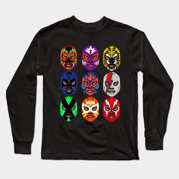 Lucha Libre Mexican Masks Long Sleeve T-Shirt by inkonfiremx